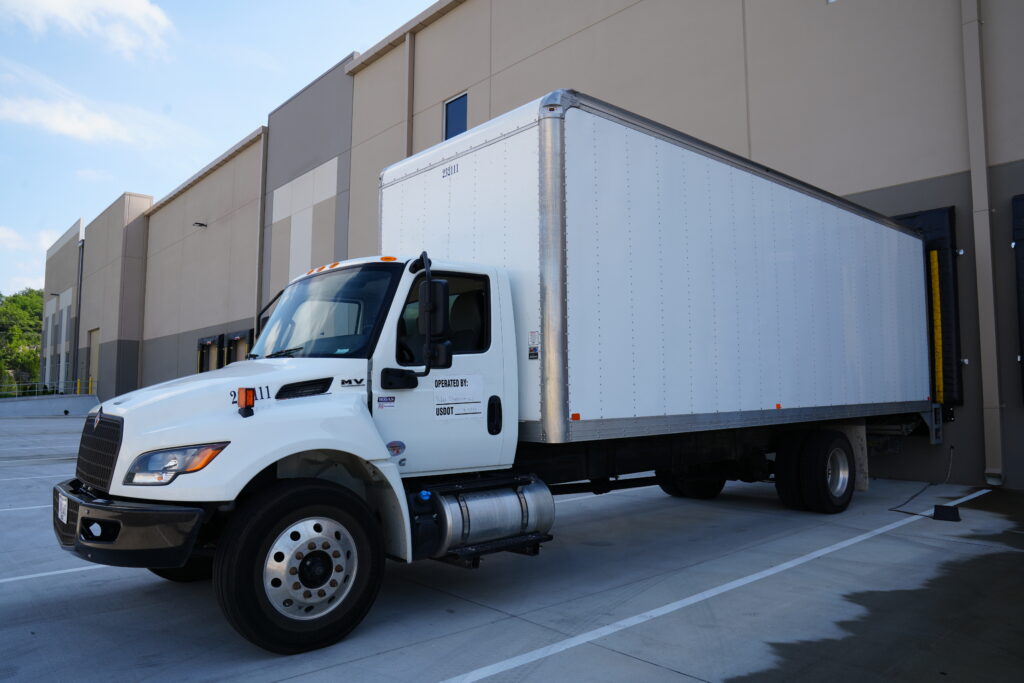 Box truck outside of a warehouse